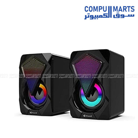 Kisonli L-9090 USB RGB stereo speaker with colorful LED light for laptop and PC in Egypt