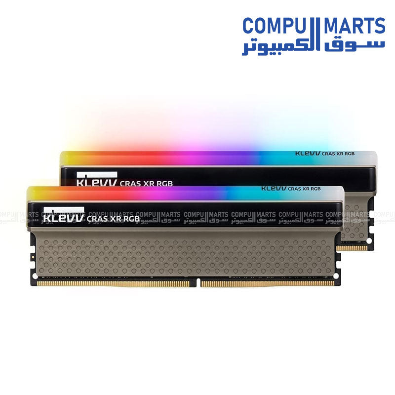 KLEVV CRAS XR RGB 16GB DDR4 3600MHz CL18 gaming desktop memory kit with dual-channel 2x8GB configuration and Intel XMP 2.0 support available in Egypt