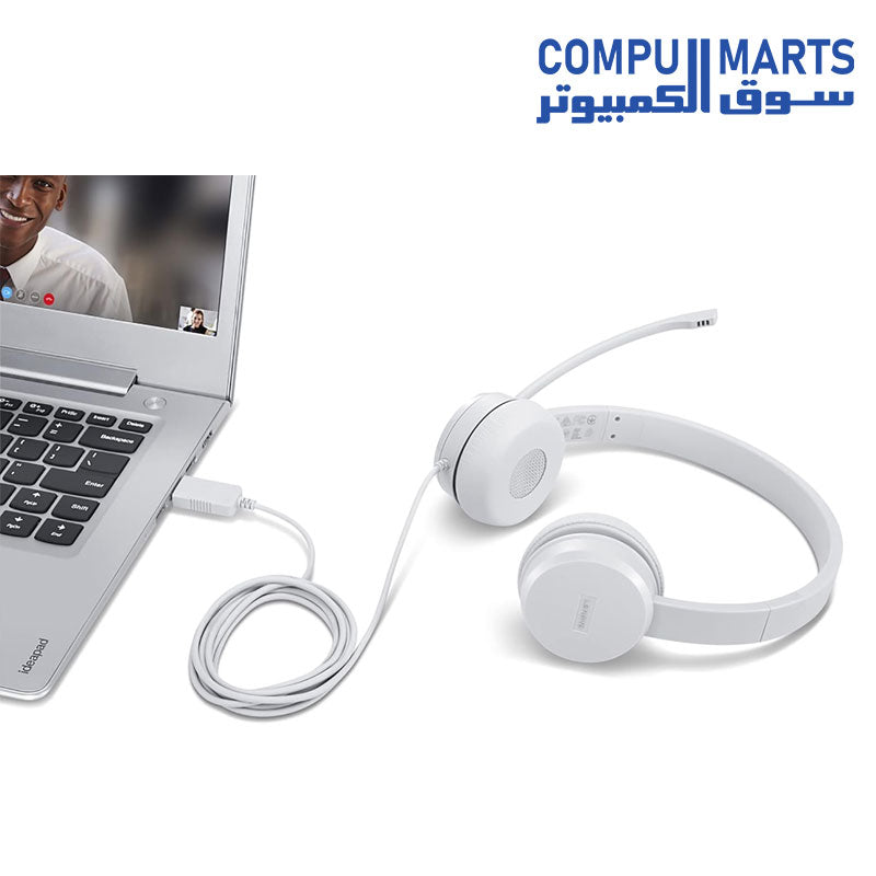 Lenovo 110 Stereo Headset - cable length 1.8m USB.A - Cloud Grey