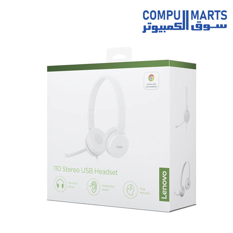 Lenovo 110 Stereo Headset - cable length 1.8m USB.A - Cloud Grey