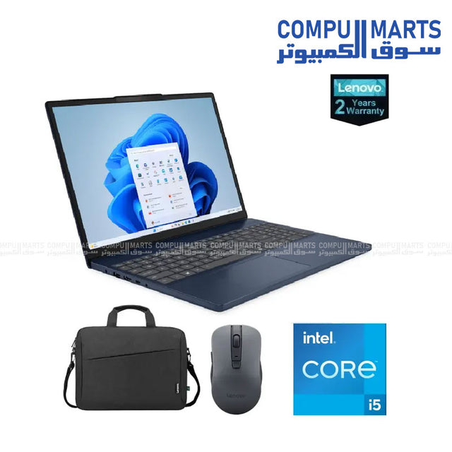 Lenovo Ideapad Slim 3 15IRH10 Laptop 83K100QPED – Intel Core i5-13420H, 16GB RAM, 512GB SSD, Intel UHD Graphics, 15.3" WUXGA Display, Blue with Bag & Mouse