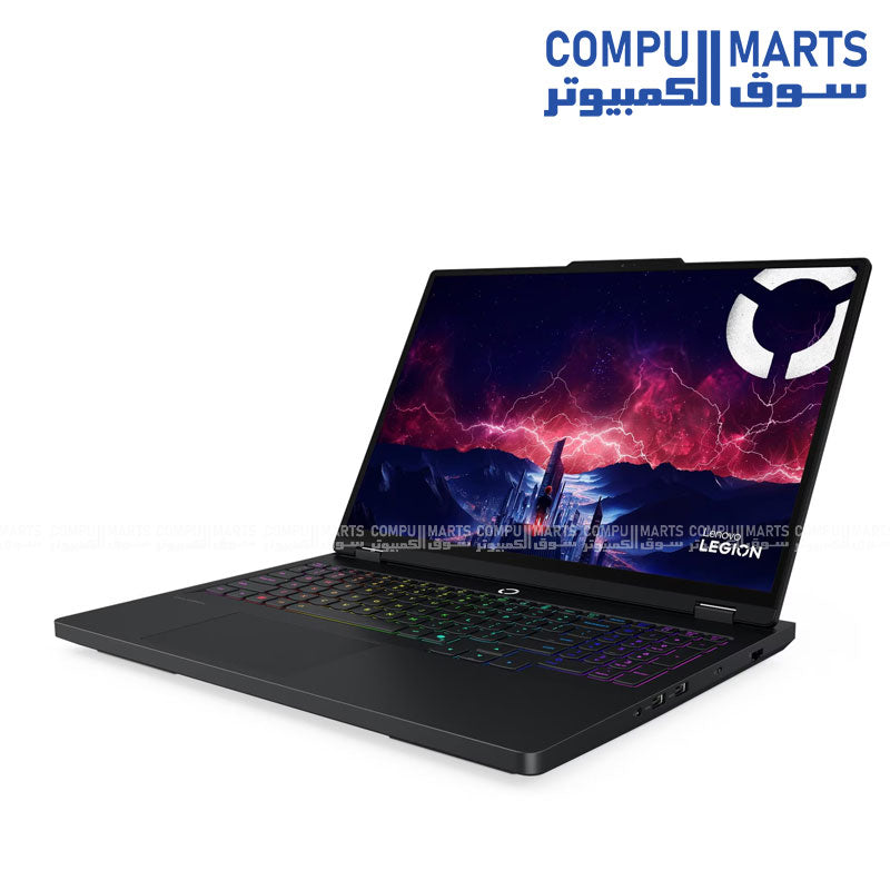 Eclipse Black Lenovo gaming laptop featuring 16GB DDR5-5600 memory, dual 1TB PCIe 4.0 NVMe SSD storage, and Wi-Fi 7 connectivity for high-performance gaming in Egypt