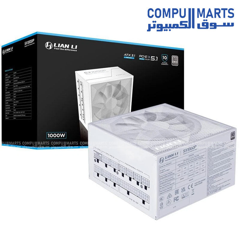 Lian Li SX1200P 1200W Power Supply with ATX form factor, PCI Express connector type, full modular design, PCIe 5.1 ready support, and 12V-2x6 cable available in Egypt