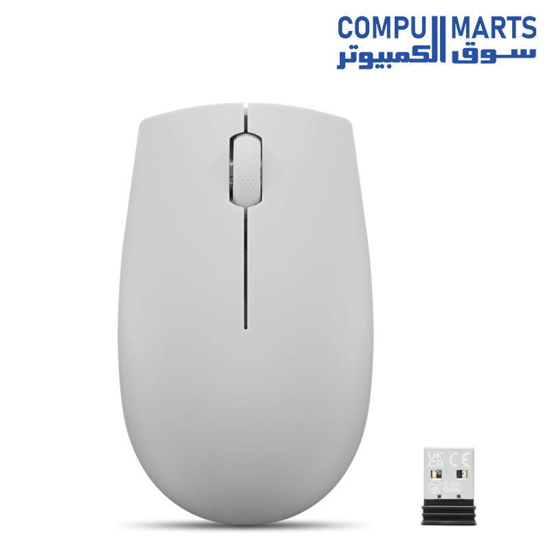 Lightweight 56g Lenovo 300 Wireless Compact Mouse offered in Black, Cloud Grey, Arctic Grey, and Frost Blue with reliable 2.4GHz wireless connectivity from Compumarts