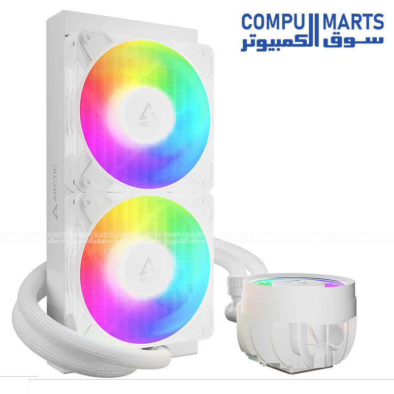 ARCTIC Liquid Freezer III PRO all-in-one CPU cooler featuring durable radiator design, copper cold plate, integrated VRM cooling module, and pre-applied MX-6 thermal paste. Compatible with Intel LGA1851/LGA1700 and AMD AM5/AM4 sockets – optimized for reliable high-performance cooling.