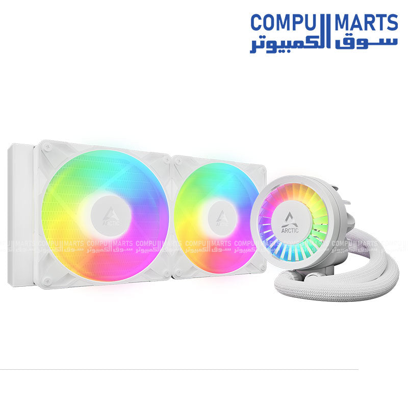 ARCTIC Liquid Freezer III PRO 280 A-RGB high-performance CPU liquid cooler with dual 140mm fans, VRM cooling, and Intel/AMD support.