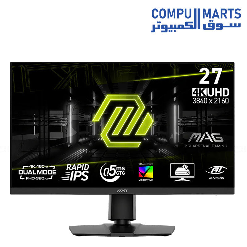 MSI MAG 272URDF E16 27-inch Dual-Mode 4K 160Hz and FHD 320Hz Rapid IPS Gaming Monitor Front View