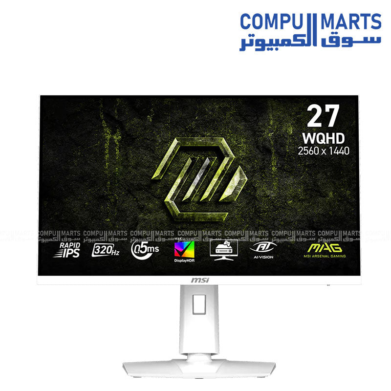 MSI MAG 274QRFW X32 White Gaming Monitor 27-inch 2K 320Hz Rapid IPS Display with Ergonomic Stand