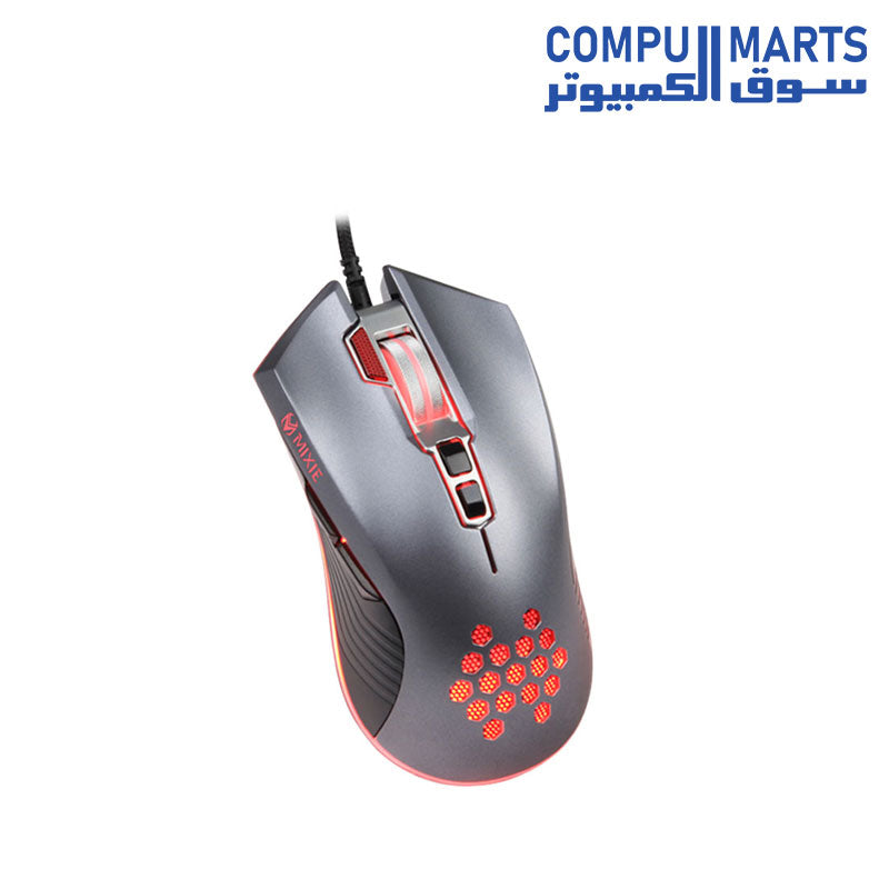 فأرة ألعاب MIXIE M10 USB، بصرية، 8D، RGB، رمادية
