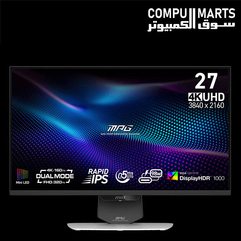 MSI MPG 274URDFW E16M – Gaming Monitor – MSI – 27 inch 4K UHD 320Hz Dual Mode Mini-LED HDR1000 Type-C 98W