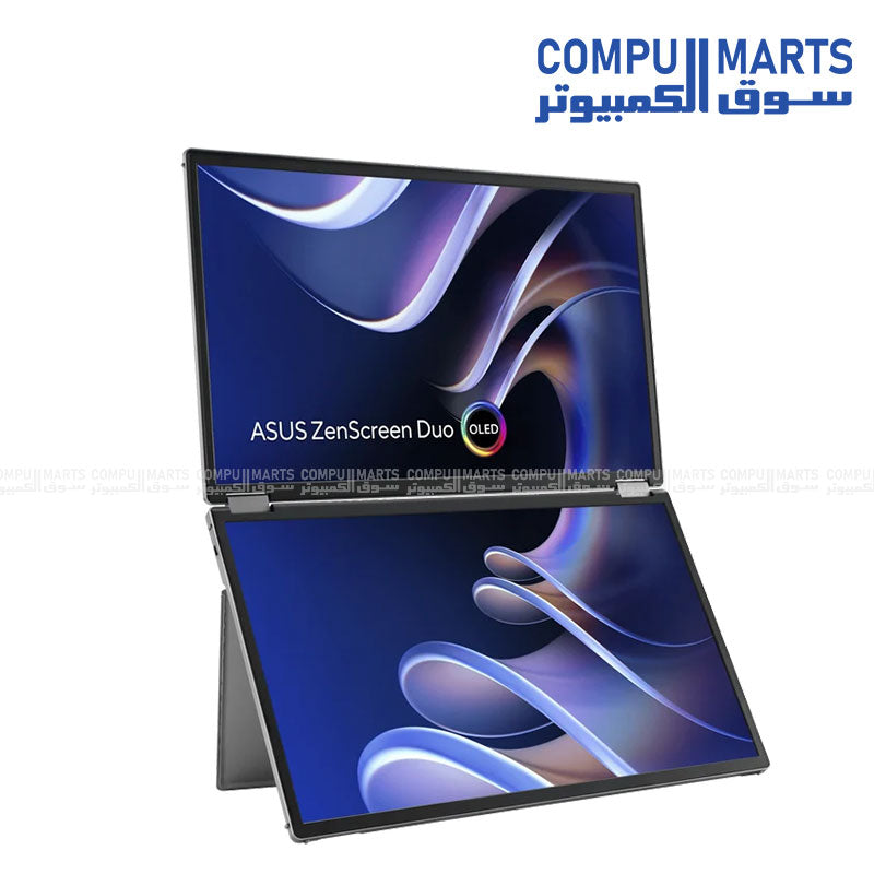 ASUS ZenScreen Duo OLED MQ149CD dual 14-inch display with 20-inch workspace and 360° foldable OLED design