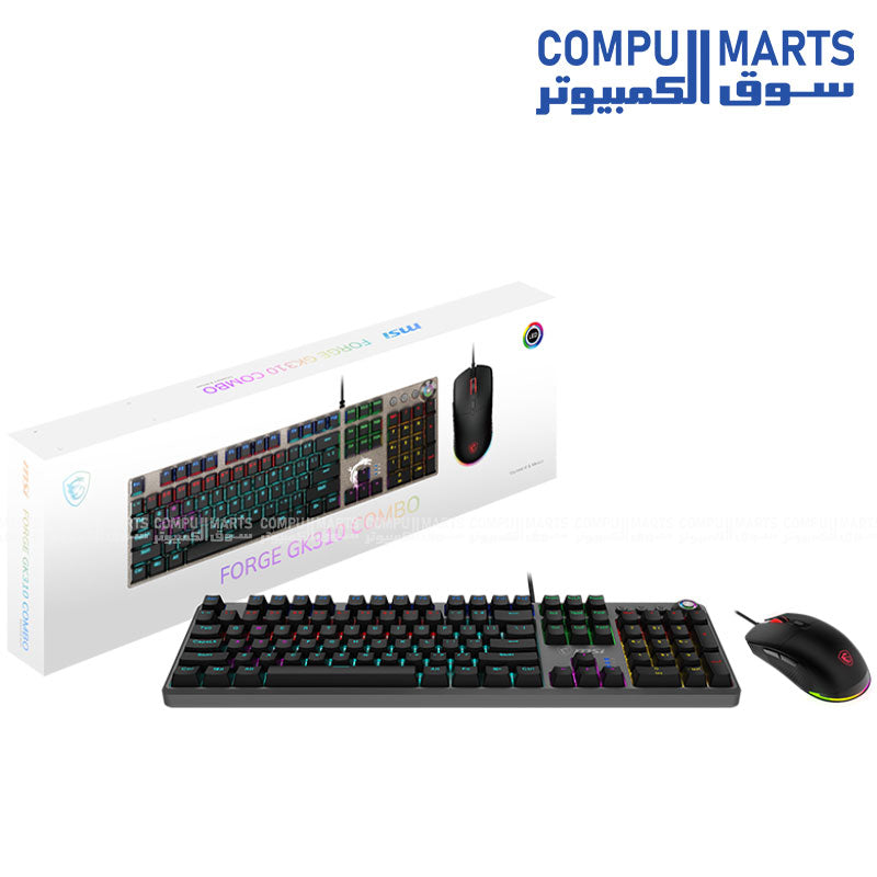 MSI -Forge- GK310 -Combo- red backlit -Arabic/English-gaming -keyboard - 3200- DPI-optical -mouse
