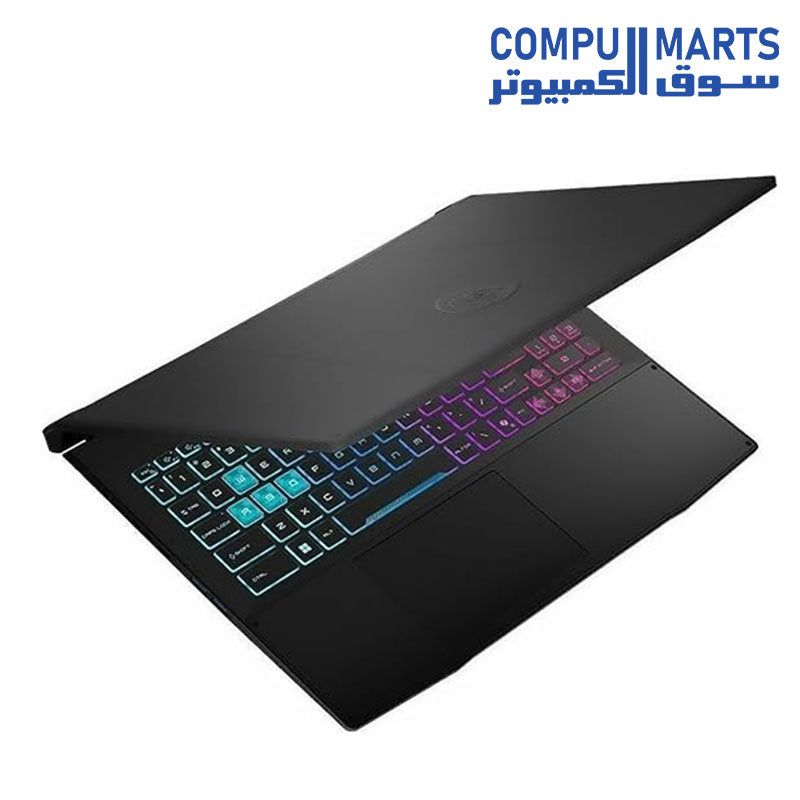 Rear profile and ventilation design of the black MSI Katana 15 HX B14WGK laptop