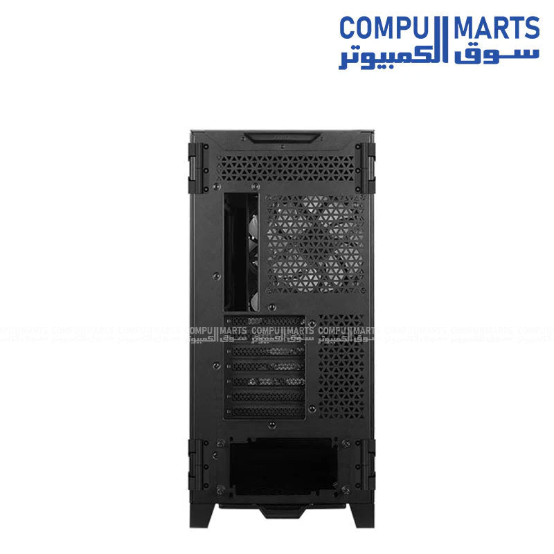 Mid-tower PC enclosure with touch panel, USB 3.2 Gen 2x2 Type-C front connectivity, optimized airflow support, and tempered glass construction available at Compumarts.