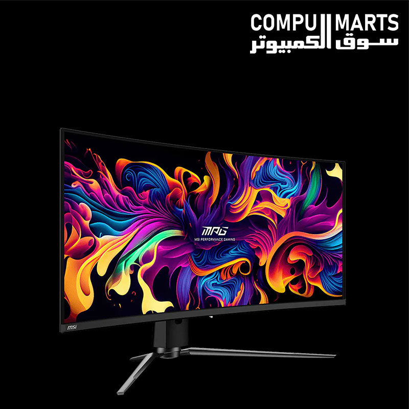 Ultrawide 21:9 gaming monitor featuring QD-OLED panel technology, 3440x1440 resolution, 1800R curvature, and G-Sync Compatible support for gaming setups in Egypt
