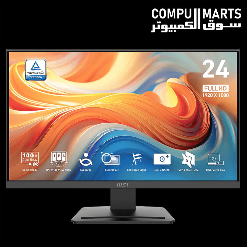 MSI PRO MP243L E14 23.8 Inch FHD IPS Monitor with 144Hz refresh rate, HDR Ready support, and AMD FreeSync technology available in Egypt