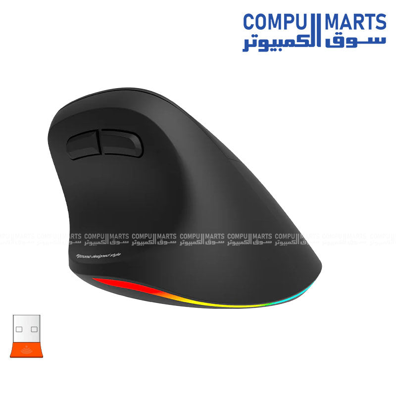 "Meetion BTM010R Ergonomic Wireless & Bluetooth Dual Mode Mouse – Black, comfortable portable design, dual connectivity, rechargeable battery, high-precision tracking – available in Egypt"