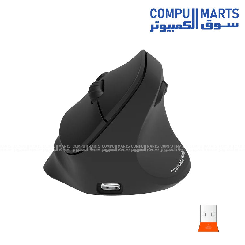 "Meetion BTM010R Ergonomic Wireless & Bluetooth Dual Mode Mouse – Black, comfortable portable design, dual connectivity, rechargeable battery, high-precision tracking – available in Egypt"