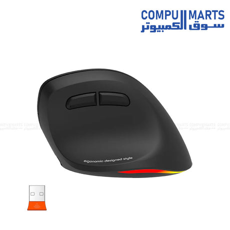 "Meetion BTM010R Ergonomic Wireless & Bluetooth Dual Mode Mouse – Black, comfortable portable design, dual connectivity, rechargeable battery, high-precision tracking – available in Egypt"