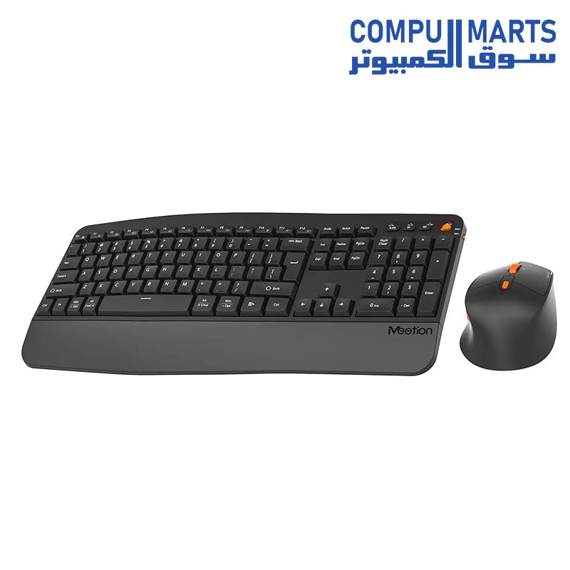 Meetion Director A2 wireless and bluetooth dual-mode ergonomic Arabic keyboard and mouse combo in black