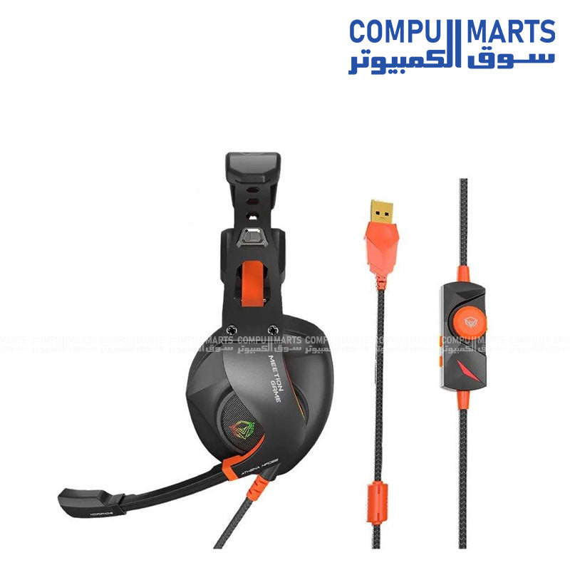 Meetion HP099 RGB Gaming Headset MT-HP099 50mm Driver Stereo 3D Surround USB Wired Gaming Headset with Noise-Canceling Mic and Steel Headband