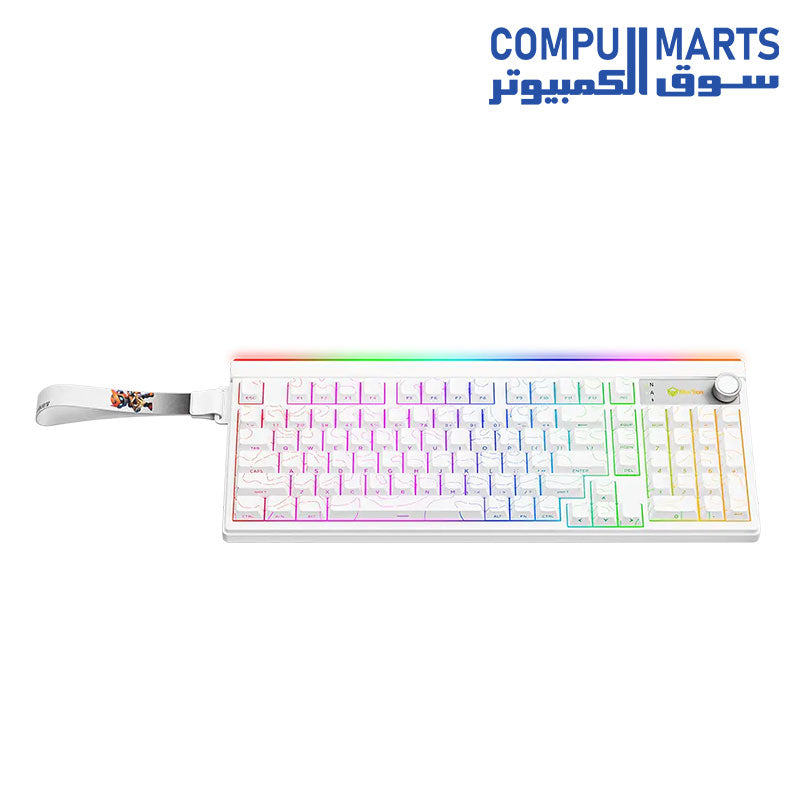 Top view of Meetion VibeKey B98 white membrane keyboard showcasing ABS double-shot keycaps and 98-key layout