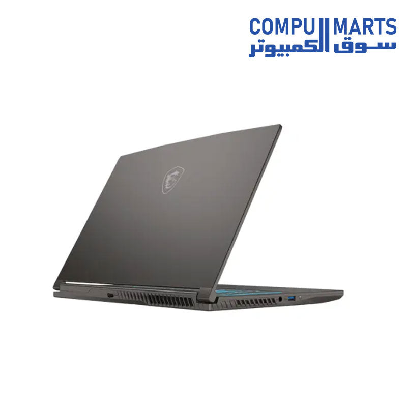 Cosmos grey chassis of MSI Thin 15 B13UC gaming laptop with single backlit keyboard