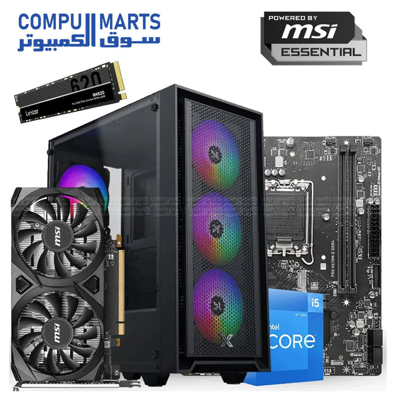 NINJA FLEX #3 - i5-12400F - H610M - 16GB - 256GB - RTX 3050 / 4060 - 600W PSU - RGB Case MSI Essential