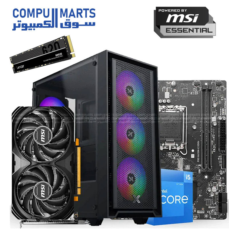 NINJA FLEX #3 - i5-12400F - H610M - 16GB - 256GB - RTX 3050 / 4060 - 600W PSU - RGB Case MSI Essential