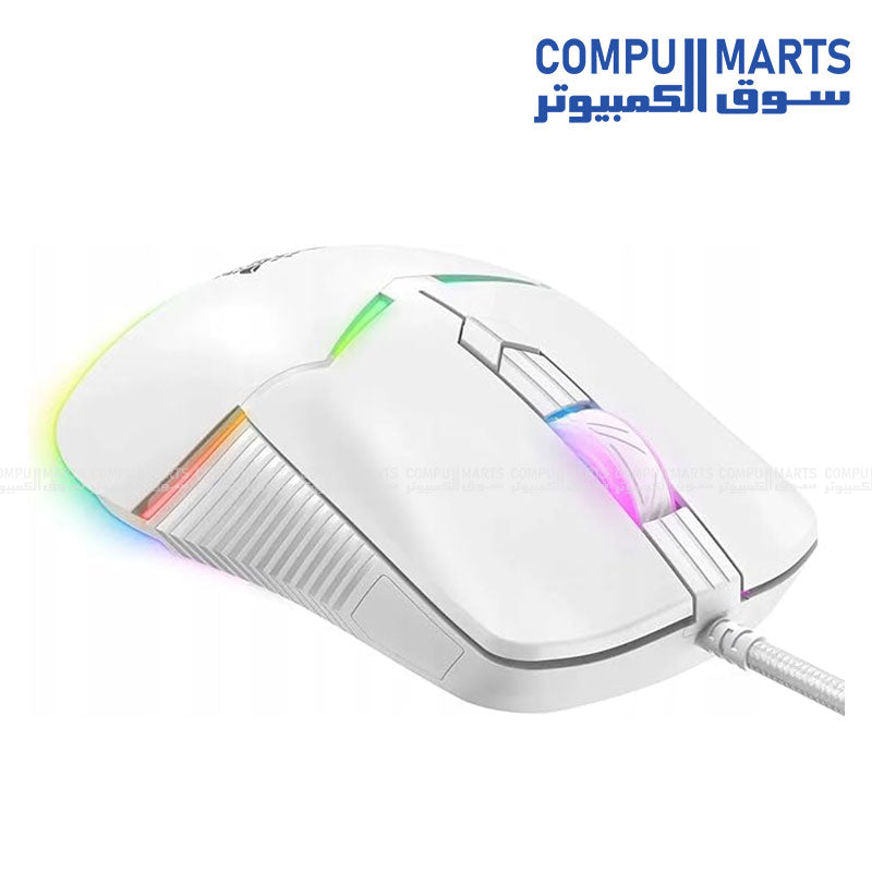 ONIKUMA CW929 White equipped with Insta A825 sensor, multiple DPI levels up to 6400, and 50M click durability available through Compumarts