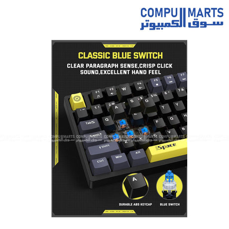 ONIKUMA- G52- 75% -Mechanical -Gaming -Keyboard- 82 Keys- RGB- Backlit Black -Blue Switches