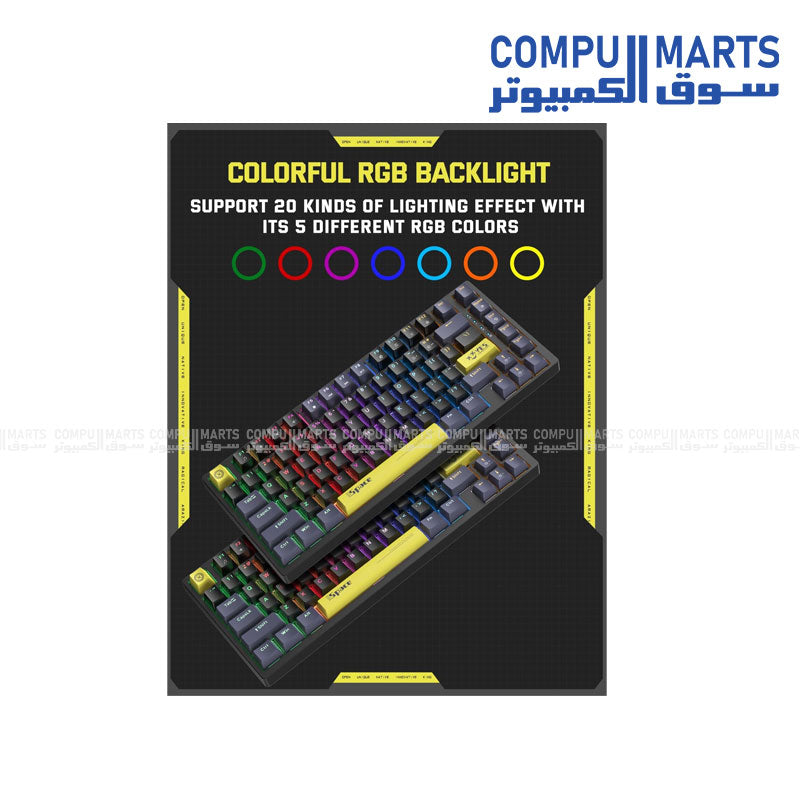 ONIKUMA- G52- 75% -Mechanical -Gaming -Keyboard- 82 Keys- RGB- Backlit Black -Blue Switches