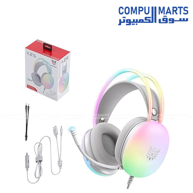 ONIKUMA X25 Wired 3.5mm Gaming Headset with Boom Mic Surround Sound Stereo RGB Over-Ear 50mm Drivers 20Hz–20kHz for PS5 PS4 Xbox Switch PC Mobile
