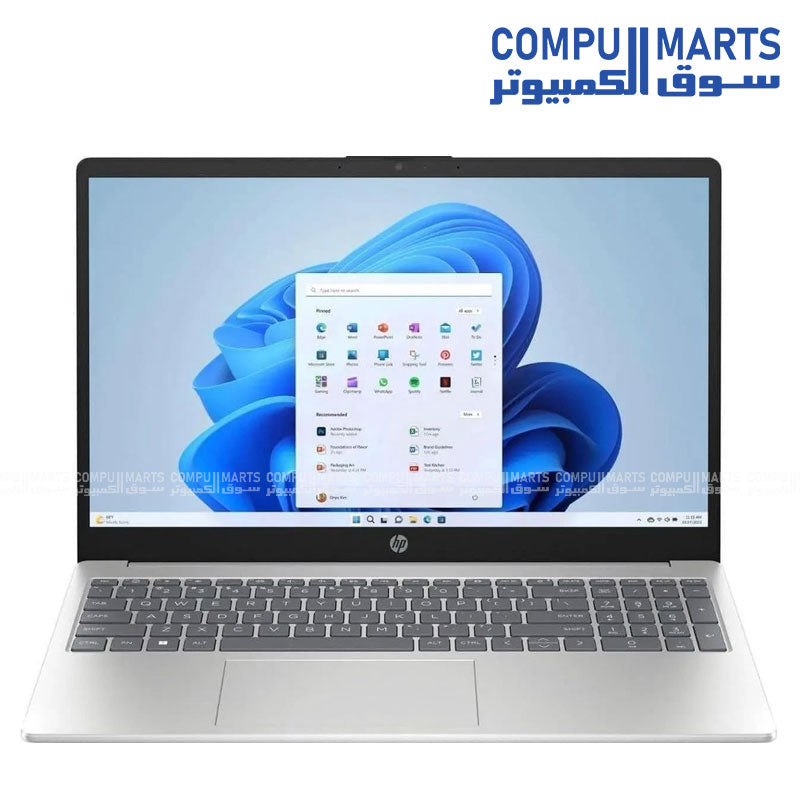 HP 15-FD2050WM 15.6 Inch Touchscreen Laptop with Intel Core Ultra 5 225U processor, 8GB RAM, 512GB SSD, Windows 11 Home, and Natural Silver finish available in Egypt
