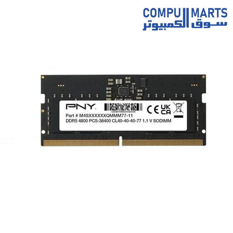 ذاكرة PNY MN16GSD54800-BLK 16GB DDR5 4800MHz SO-DIMM سوداء