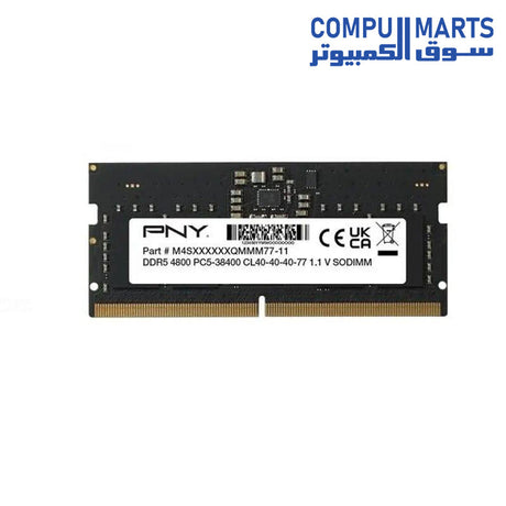 ذاكرة PNY MN16GSD54800-BLK 16GB DDR5 4800MHz SO-DIMM سوداء