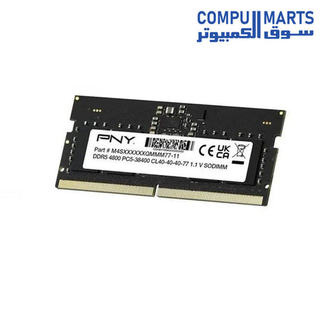 ذاكرة PNY MN16GSD54800-BLK 16GB DDR5 4800MHz SO-DIMM سوداء