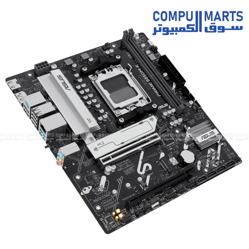 "ASUS PRIME B850M-K Micro-ATX Motherboard with AMD B850 chipset, DDR5 support, PCIe 5.0, dual M.2, and Aura Sync RGB"