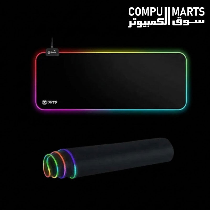 Pad Mouse TechnoZone Gaming RGB 30×70 cm flexible gaming mouse pad with customizable RGB lighting modes