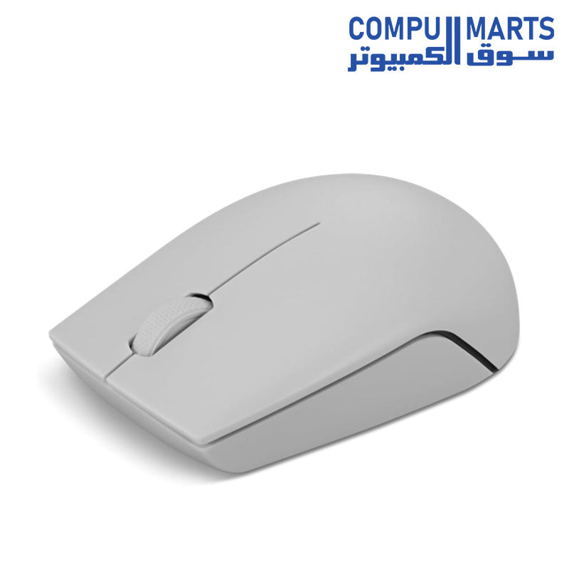 Portable Lenovo wireless mouse designed for everyday PC use with optical sensor technology, long button lifecycle, ergonomic contour shape, and Nano USB wireless receiver support