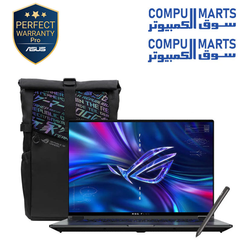ROG Flow X16 GV601RM-BLK17W- AMD Ryzen 7 6800HS - 1TB PCIe 4.0 NVMe M.2 - RAM 16GB DDR5 - NVIDIA GeForce RTX 3060 6GB - 16-inch 165Hz Touch Screen+ROG backpack -Stylus (ASUS Pen SA201-MPP2.0 support)