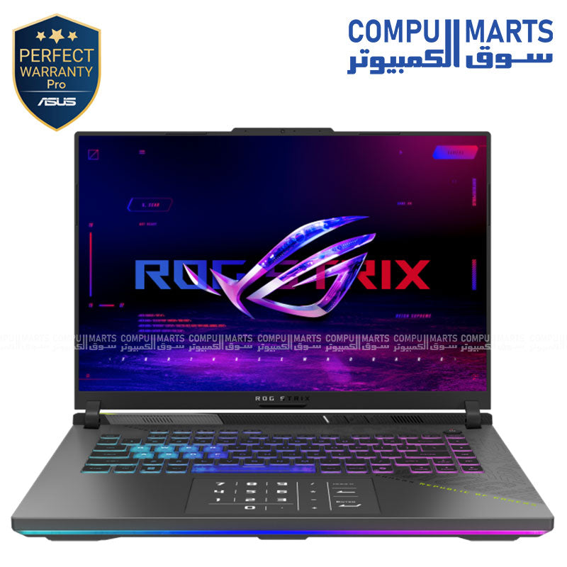 ASUS ROG Strix G16 G614PH-RV161W – معالج Ryzen 9 8940HX – ذاكرة وصول عشوائي 16 جيجابايت – قرص SSD من نوع NVMe بسعة 1 تيرابايت – بطاقة رسومات RTX 5050 بسعة 8 جيجابايت – شاشة IPS مقاس 16 بوصة بدقة FHD+ ومعدل تحديث 165 هرتز – نظام تشغيل ويندوز 11
