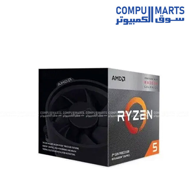 AMD Ryzen 5 3400G processor with 4 cores, 8 threads, 3.7GHz base clock, 4MB cache, 65W TDP, integrated Radeon RX Vega 11 graphics, boxed version