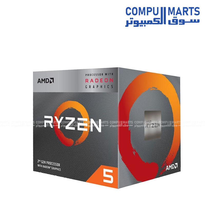AMD Ryzen 5 3400G processor with 4 cores, 8 threads, 3.7GHz base clock, 4MB cache, 65W TDP, integrated Radeon RX Vega 11 graphics, boxed version