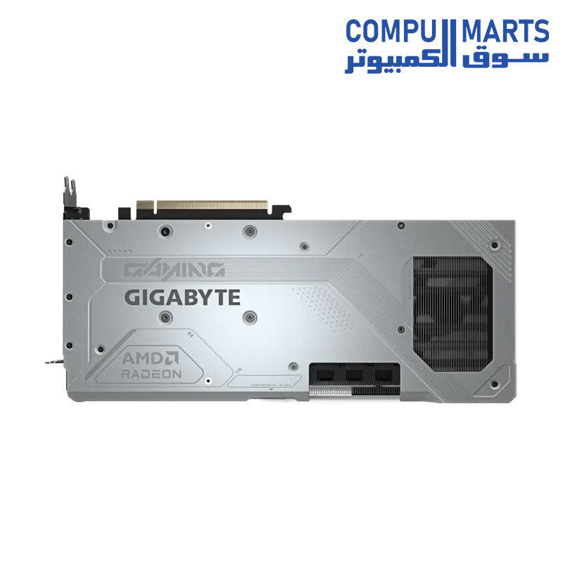 Side profile of the 16GB Radeon RX 9070 XT graphics card.