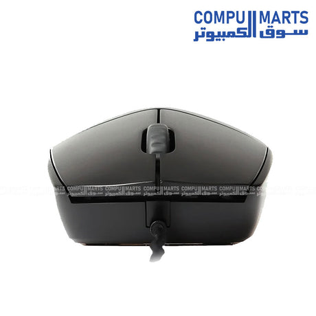 Rapoo N100 black USB wired mouse on white background – ergonomic design