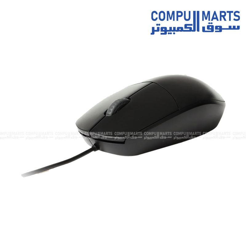 Rapoo N100 black USB wired mouse on white background – ergonomic design