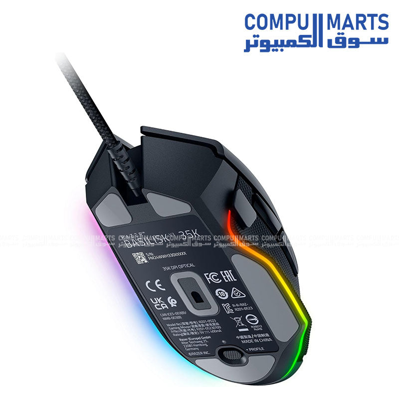 Black Razer Basilisk V3 35K gaming mouse with optical movement detection for laptop, personal computer, and tablet users