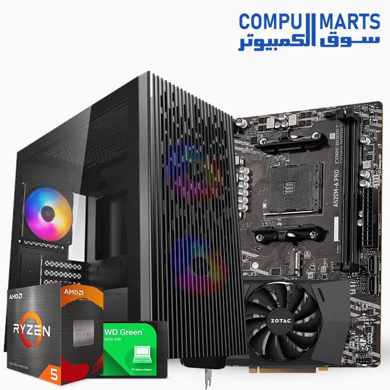 AMD Ryzen 5 4500 Processor + MSI A520M-A PRO Motherboard + 16GB DDR4 3200MHz RAM + GPU Options: GTX 1650 / RTX 3050 6GB / RTX 3060 12GB + 240GB SATA SSD + Deepcool MATREXX 40 3FS RGB Case + 600W PSU – Budget to Mid-Range Gaming PC Bundle – Egypt