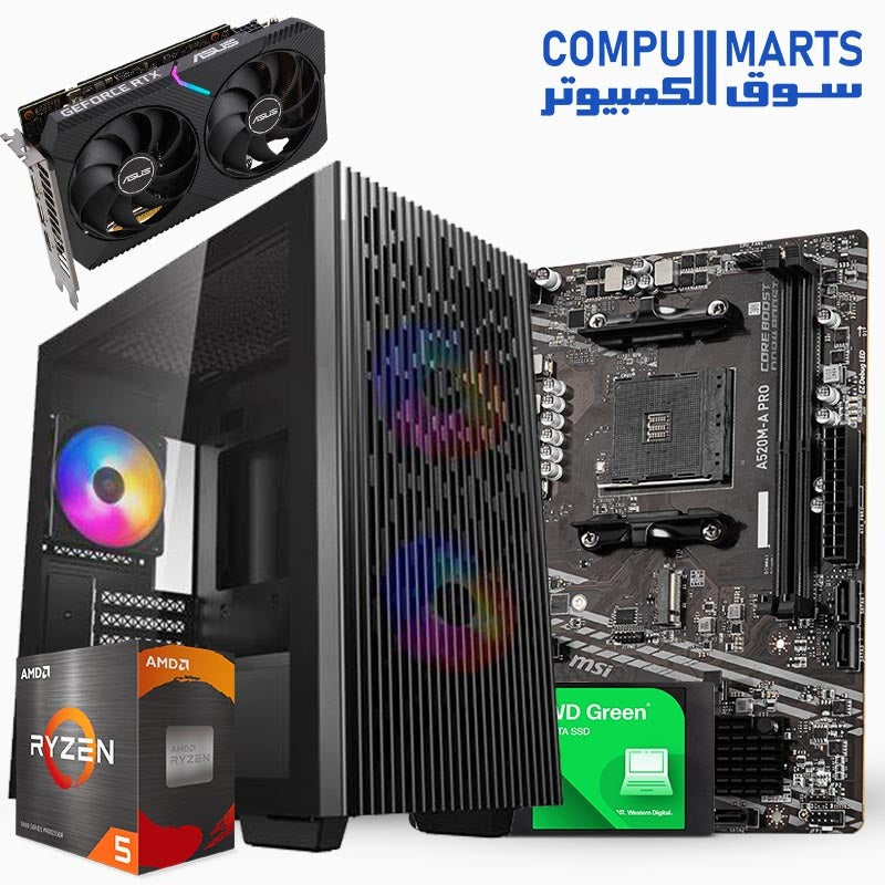 AMD Ryzen 5 4500 Processor + MSI A520M-A PRO Motherboard + 16GB DDR4 3200MHz RAM + GPU Options: GTX 1650 / RTX 3050 6GB / RTX 3060 12GB + 240GB SATA SSD + Deepcool MATREXX 40 3FS RGB Case + 600W PSU – Budget to Mid-Range Gaming PC Bundle – Egypt